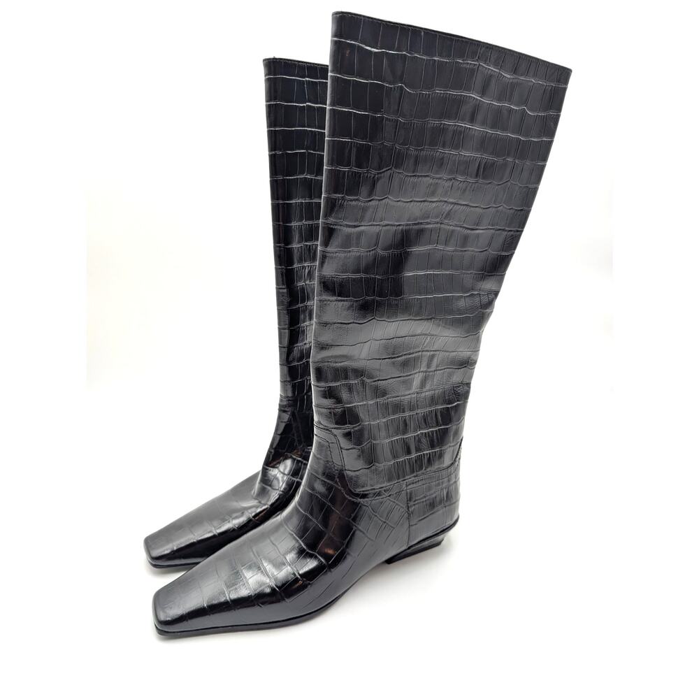 Jeffrey Campbell Passo Knee High Boots Women's Black Croco Size US7 EU37.5